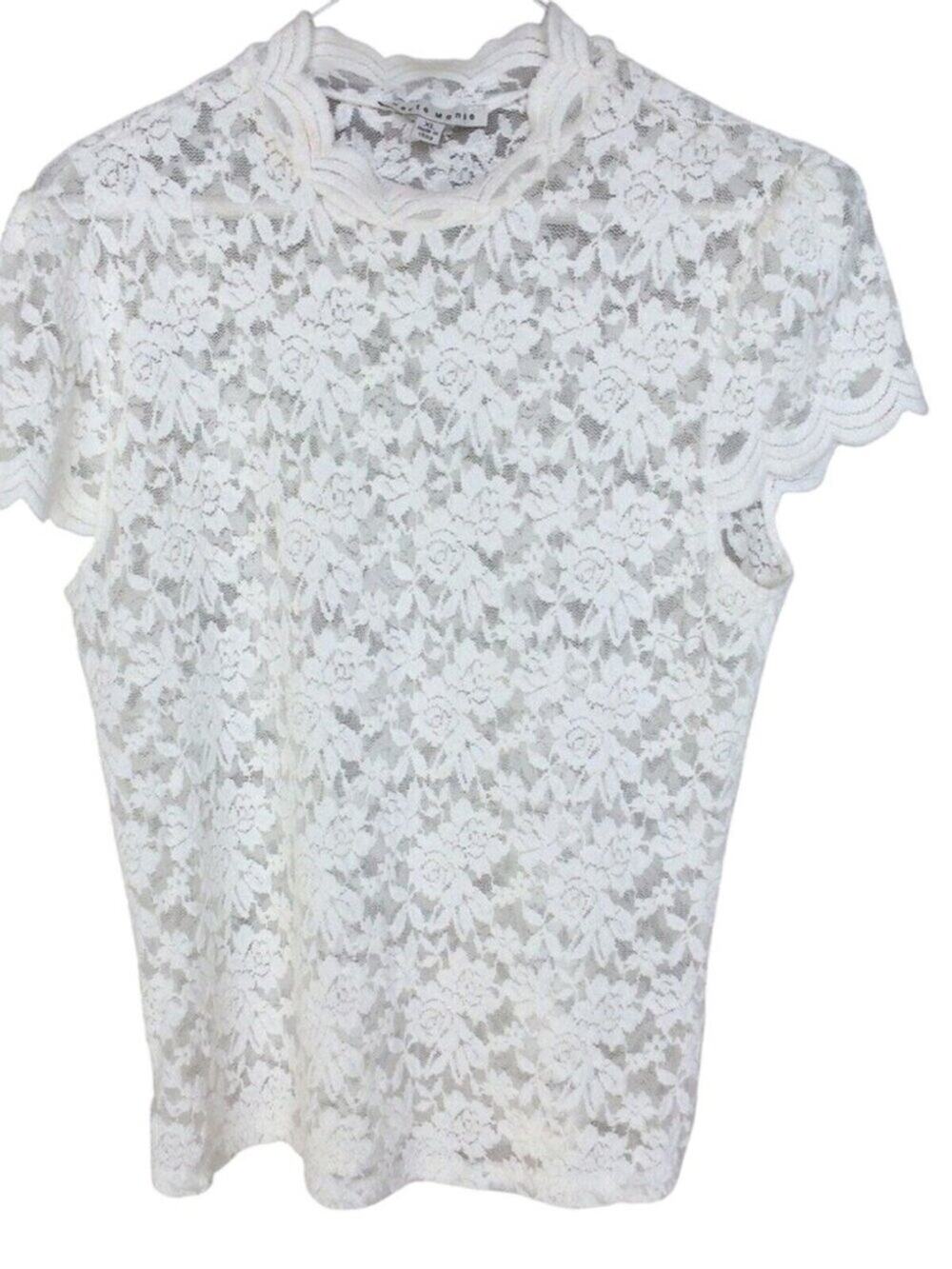 Haute Monie Lace Top SzXL Stretch White Roses Scallop Trim Pre-Owned